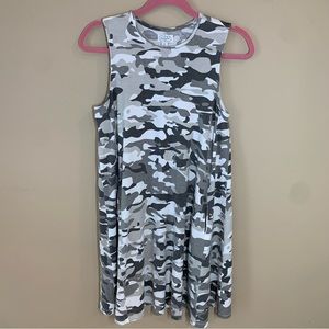 Mud Pie Ladies Swing Dress Camo Neutral Gray and White, Small